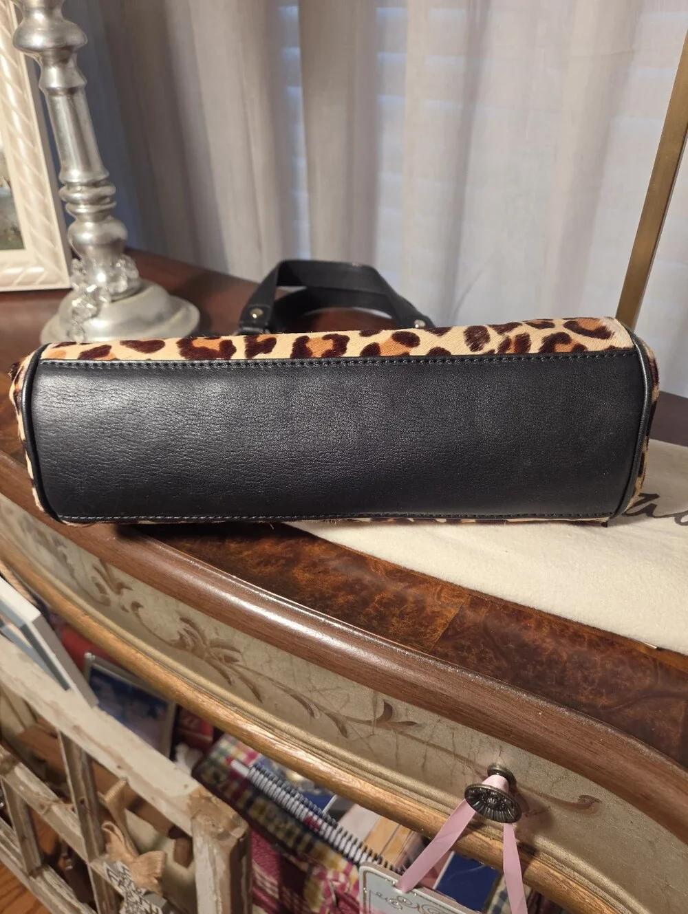 Vintage Calf- Hair Cole Haan Leopard-Print Satchel in Brown and Black